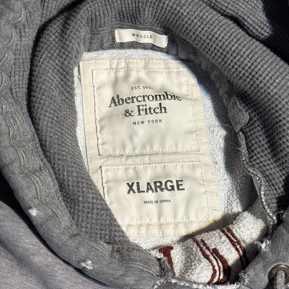 Vintage Y2K Abercrombie & Fitch Grey Hoodie Muscle Style Distressed #3 AF Logo - Picture 3 of 10